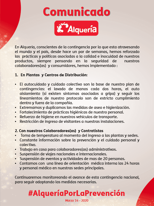 Comunicado Alquería Marzo