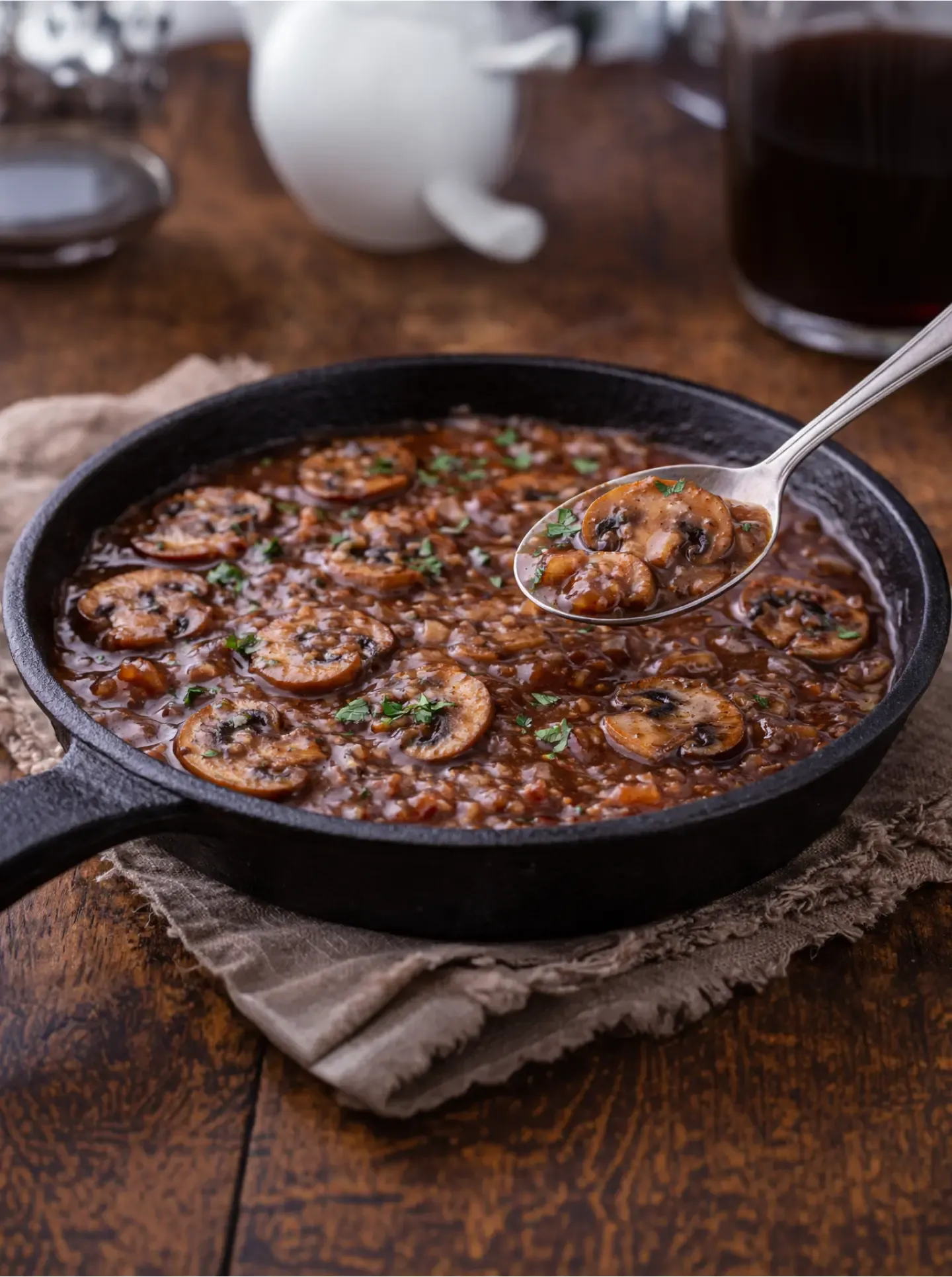 salsa de champiñones y vino tinto