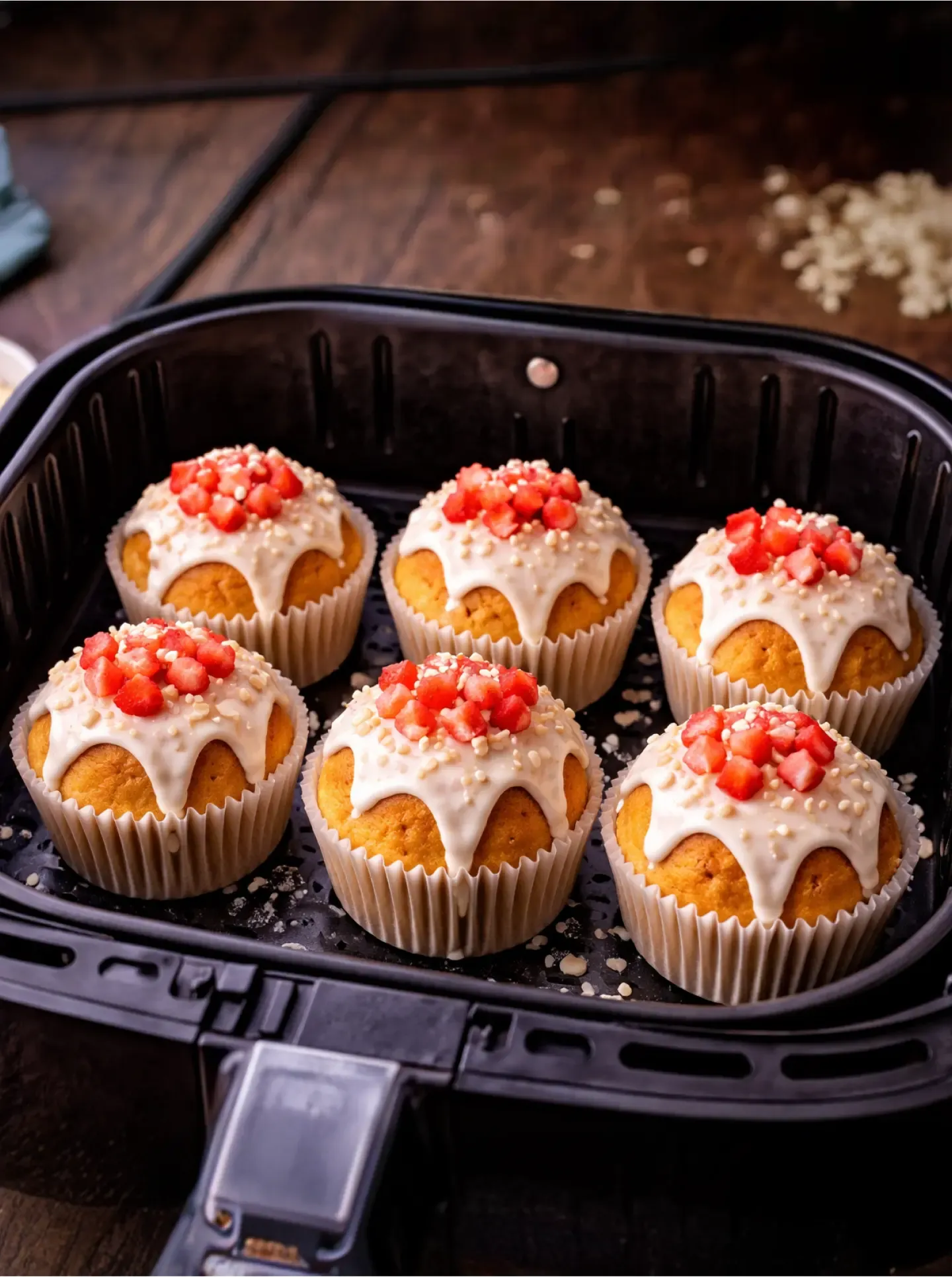 Torta en freidora de aire con crema de chocolate blanco