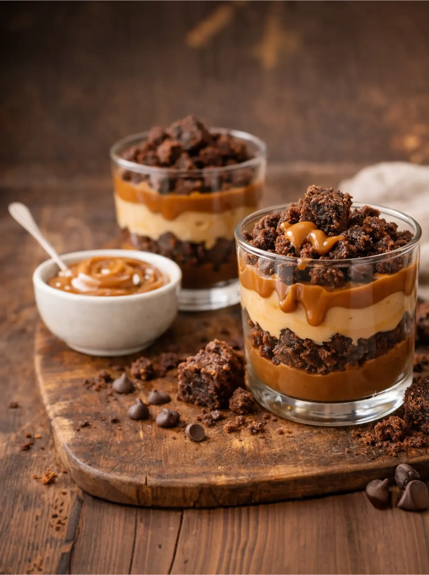 Vasitos de crema de arequipe y migas de brownie