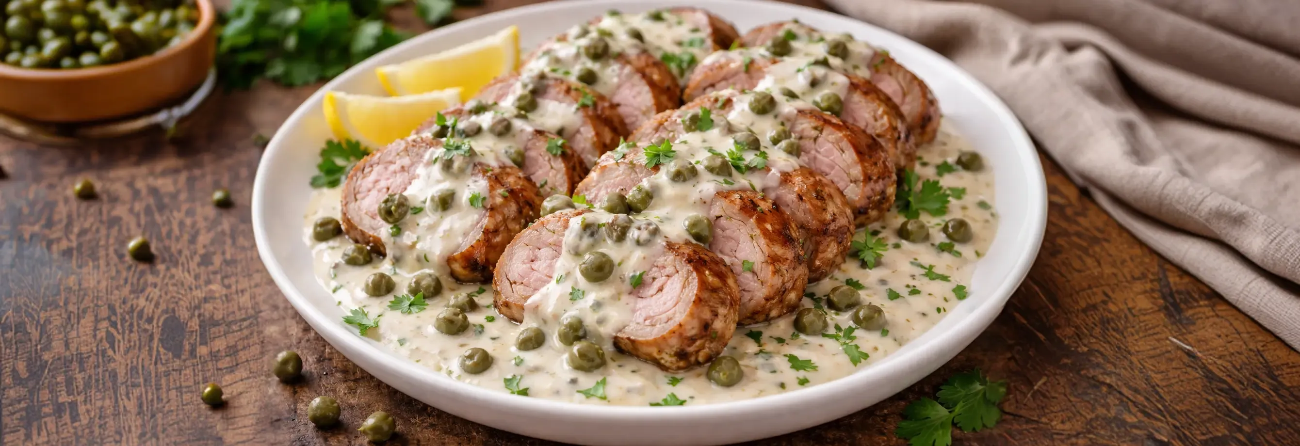 Cerdo con crema de alcaparras