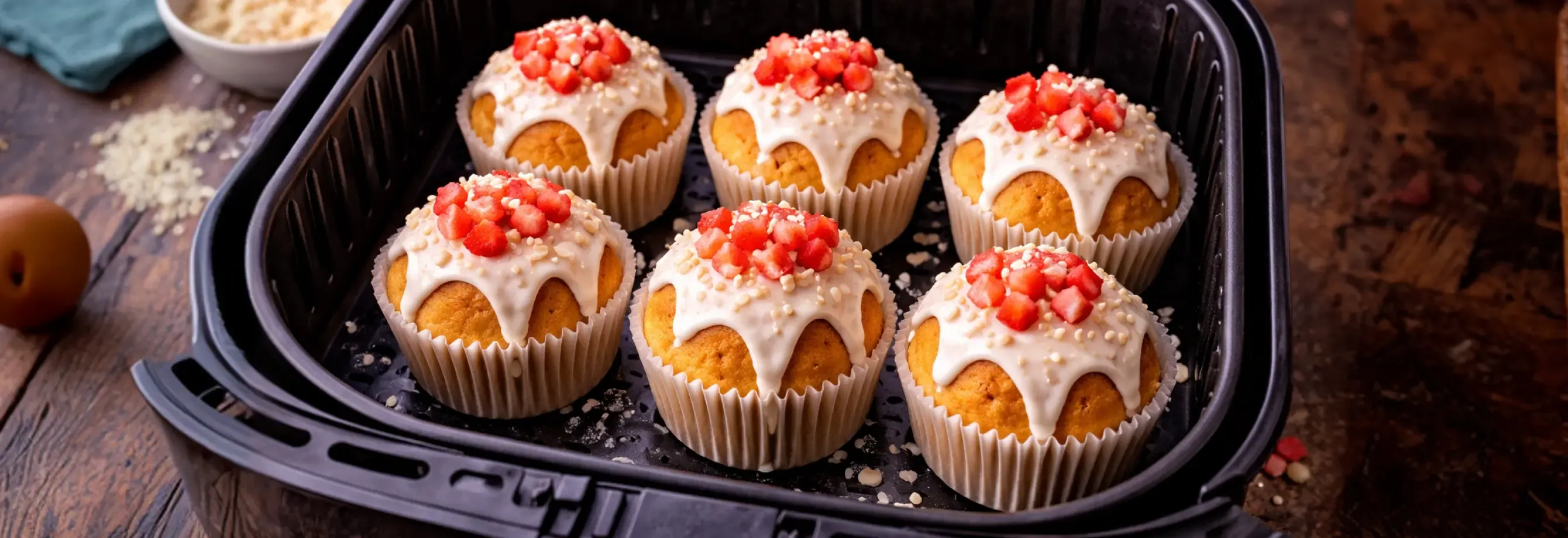 Torta en freidora de aire con crema de chocolate blanco