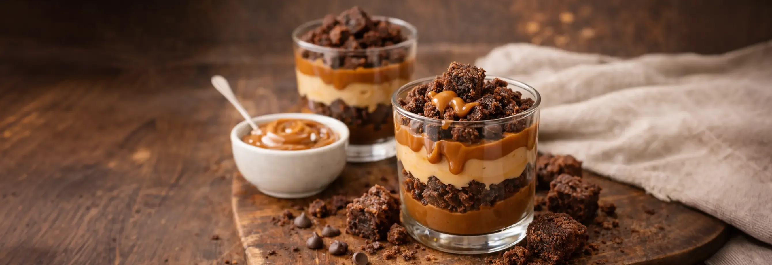 Vasitos de crema de arequipe y migas de brownie