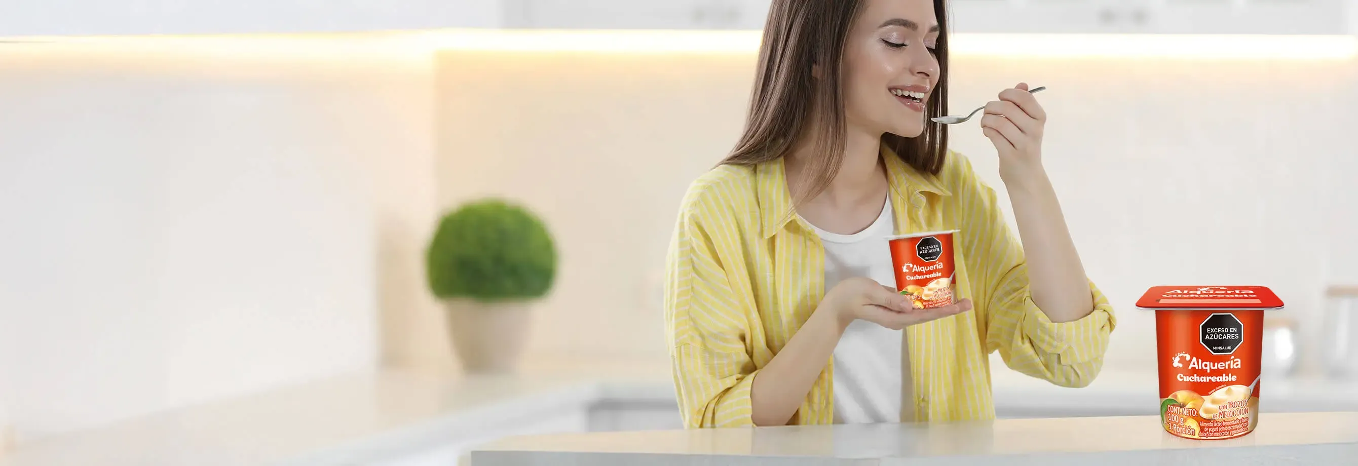 Alimento lácteo cuchareable a base de yogurt de Melocotón Banner