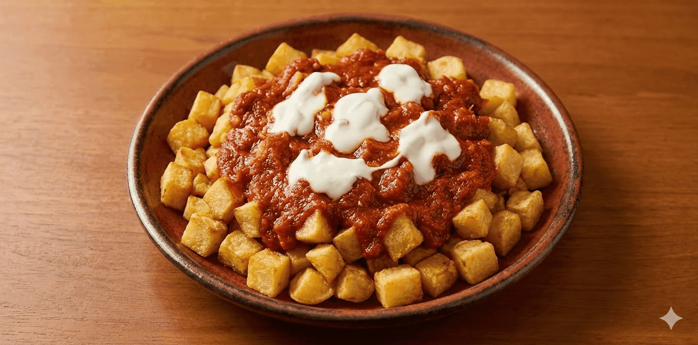 Papas con salsa brava y suero