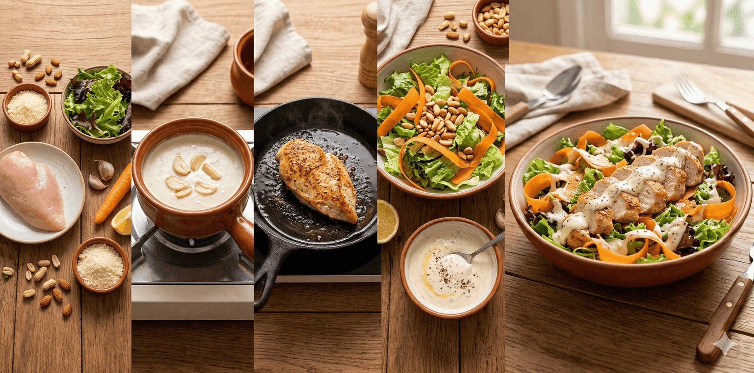 Ensalada de pollo con crema de ajo y limón