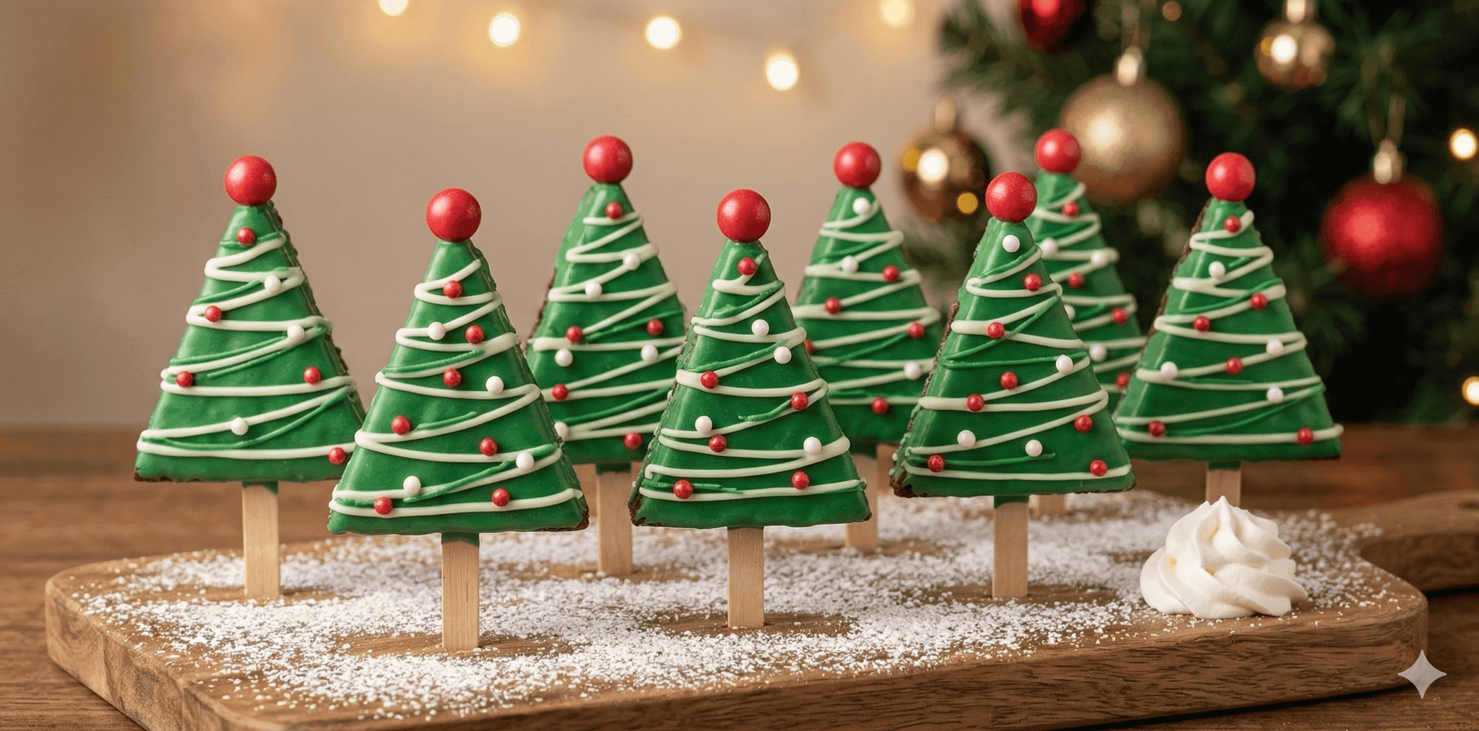 Arbolitos navideños de brownie con crema chantilly Alquería