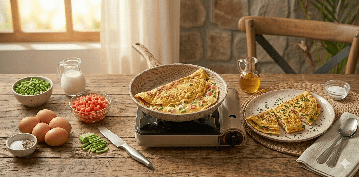 Omelette con tomates y habichuelas