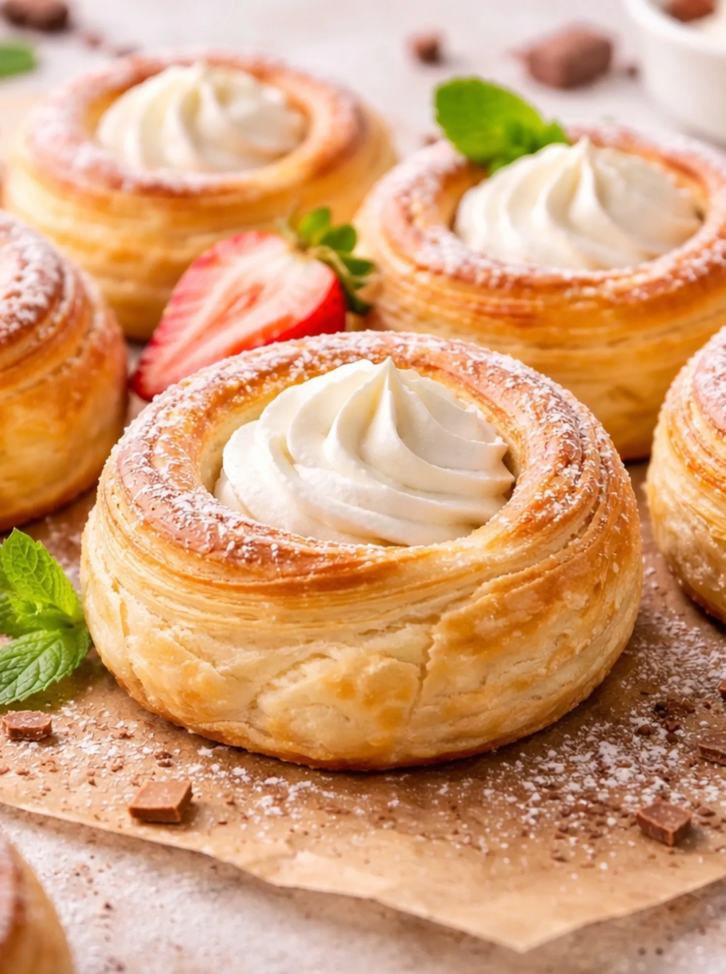Rollitos de hojaldre con crema chantily