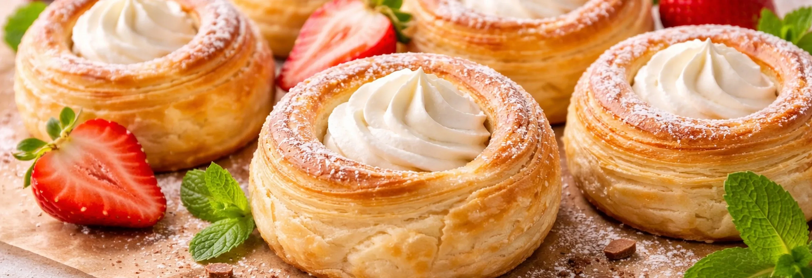 Rollitos de hojaldre con crema chantily