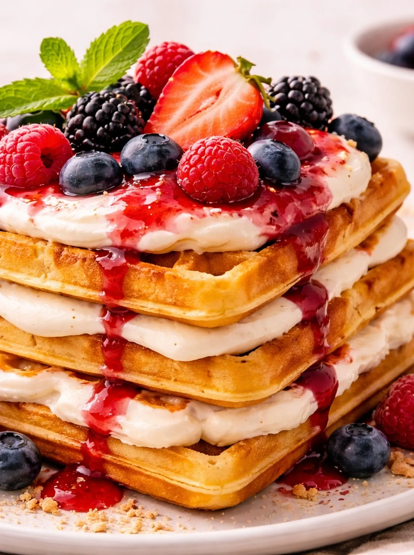 Waffles con sabor a cheesecake de frutos rojos