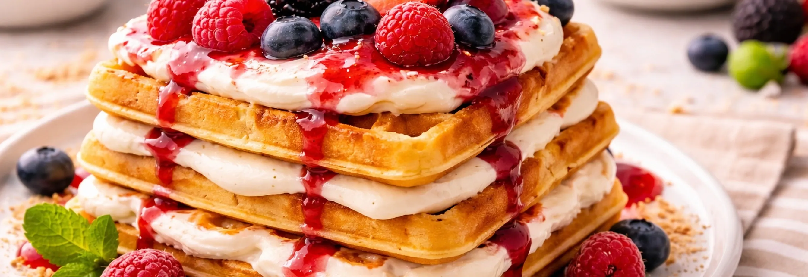 Waffles con sabor a cheesecake de frutos rojos