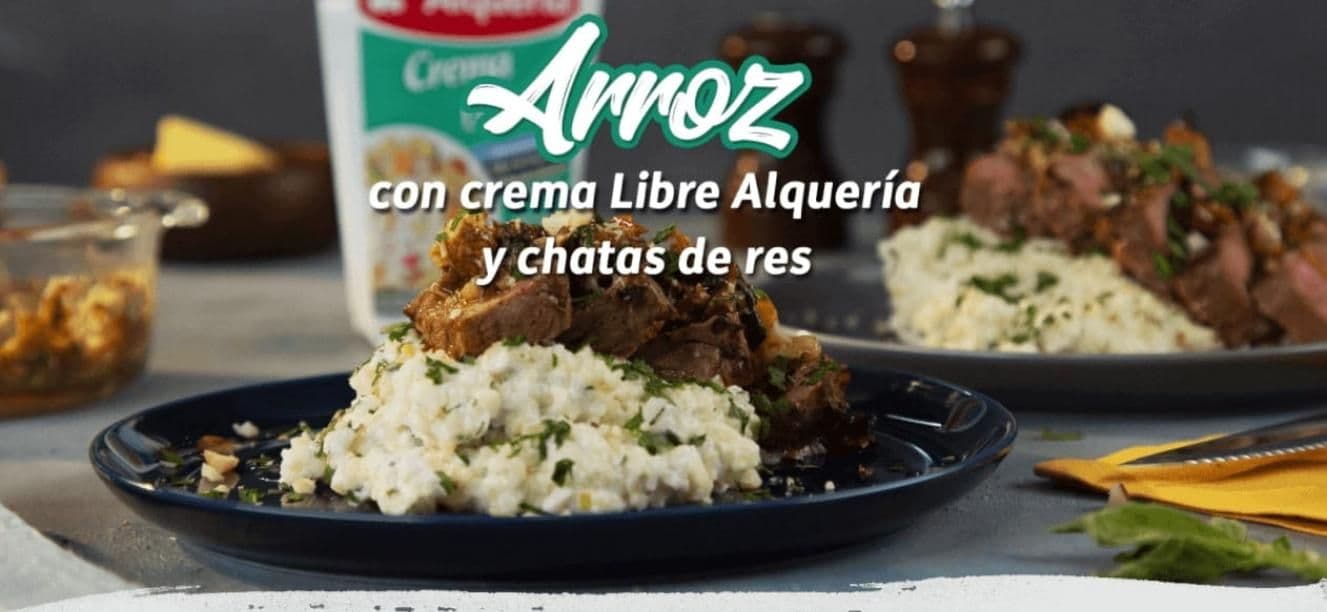 Arroz con crema libre alqueria y chatas de res