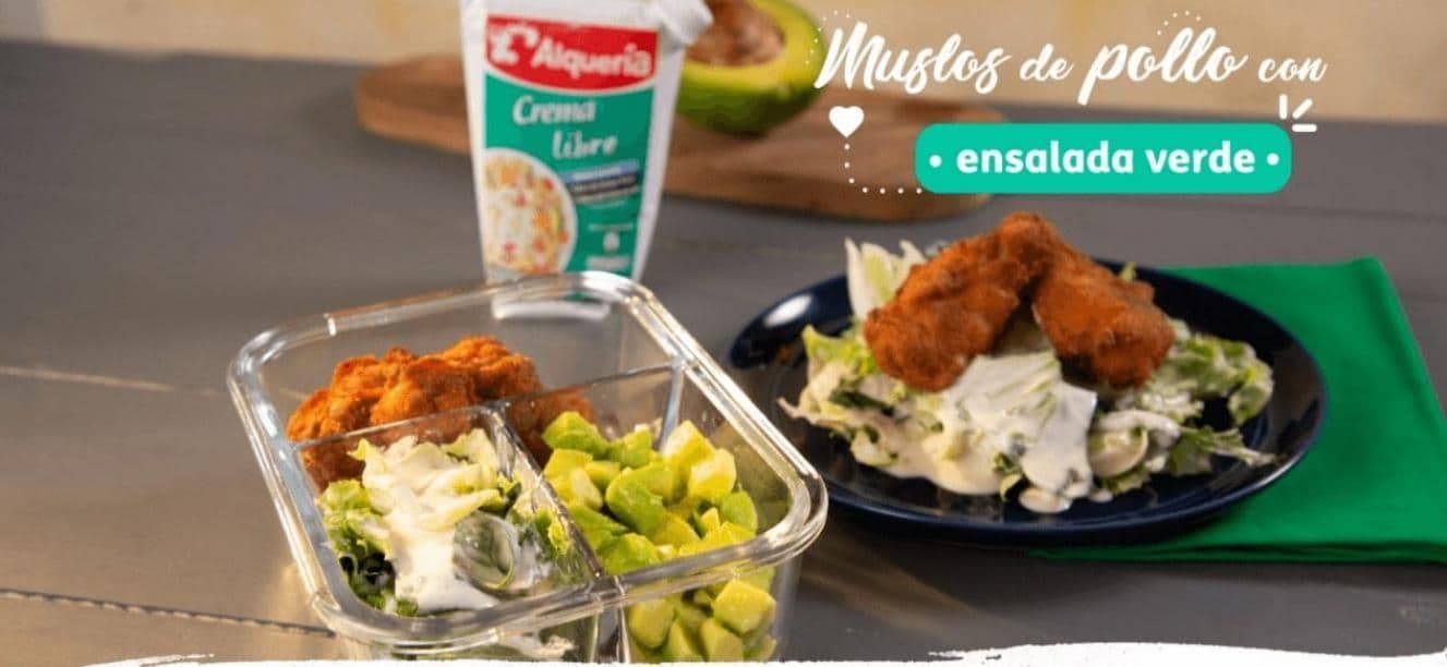 Ensalada verde con colombinas de pollo crocante