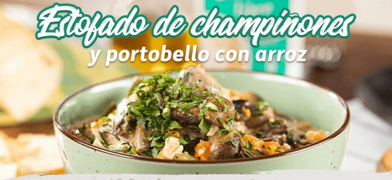 Estofado de champinones y portobello con arroz