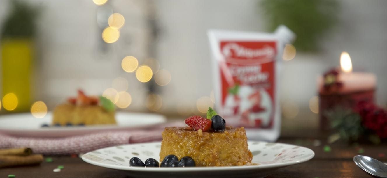 Flan de arroz con leche y Crema de leche Alqueria