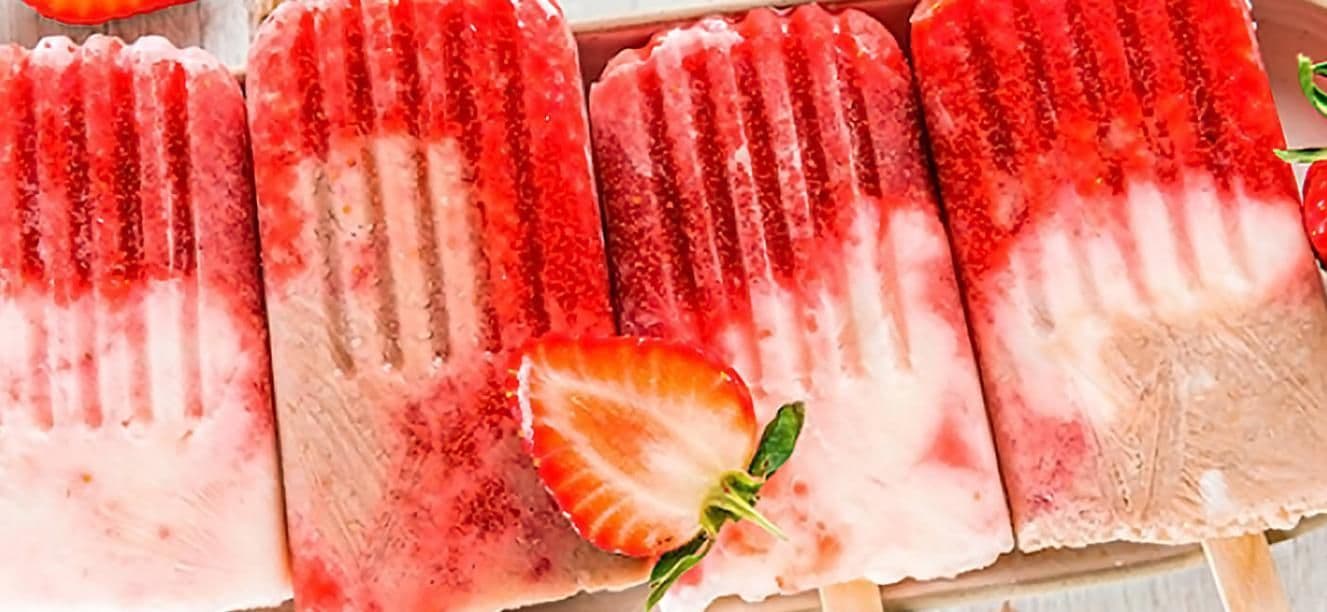 Helados de leche en polvo y fresas