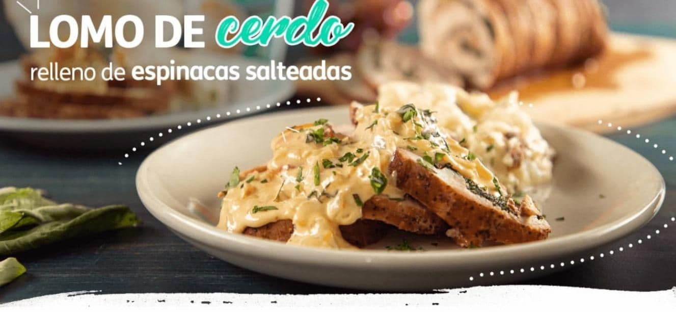 Lomo de cerdo relleno de espinacas salteadas