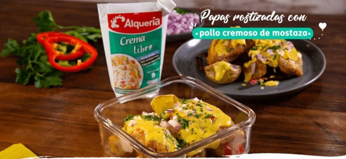 Papas al Horno con pollo y crema de mostaza