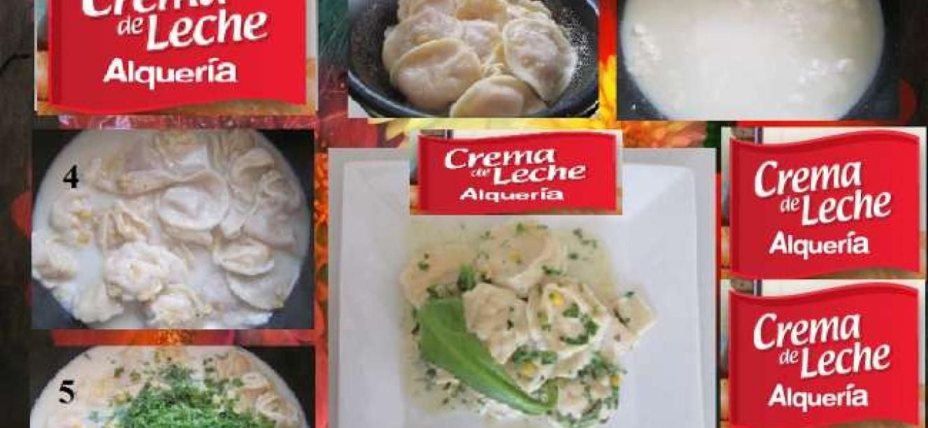 Raviolis con maicitos en salsa bechamel